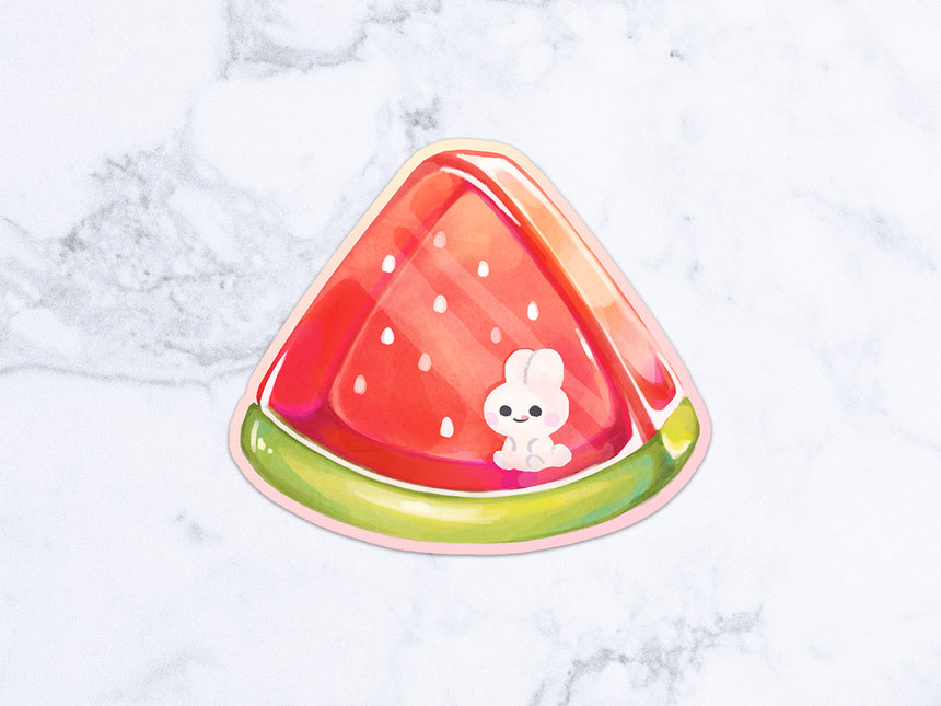 Watermelon bunny summer 3" Sticker with kawaii rabbit