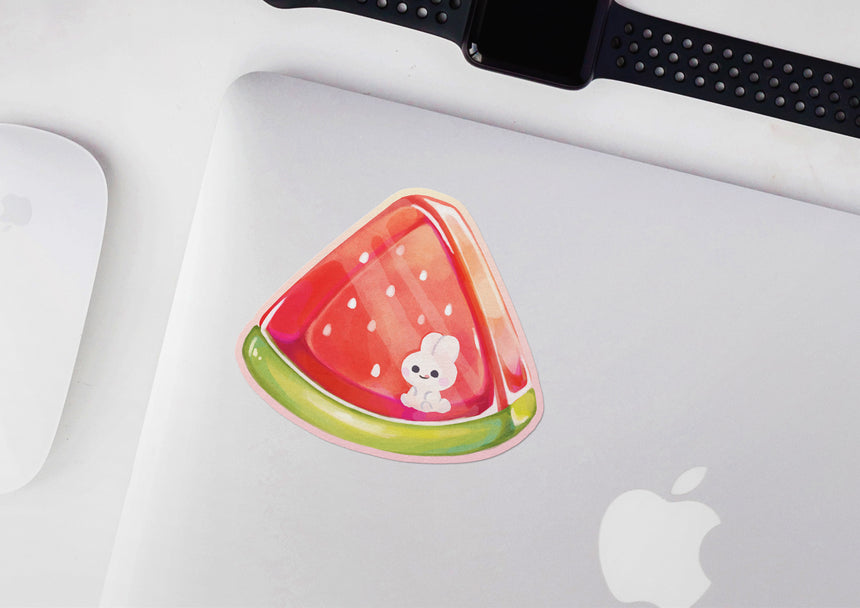 Watermelon bunny summer 3" Sticker with kawaii rabbit