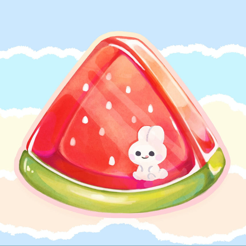 Watermelon bunny summer 3" Sticker with kawaii rabbit