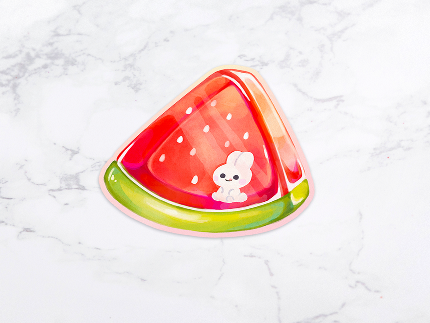 Watermelon bunny summer 3" Sticker with kawaii rabbit