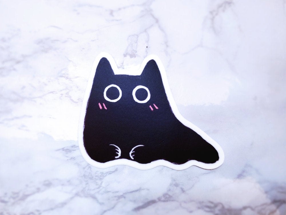 Simple Black Cat Sticker, HQ2, Black Cat, Cute, Adorable