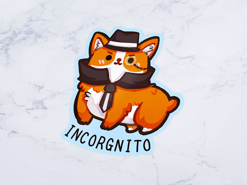 Incorgnito Incognito Corgi 3" Sticker