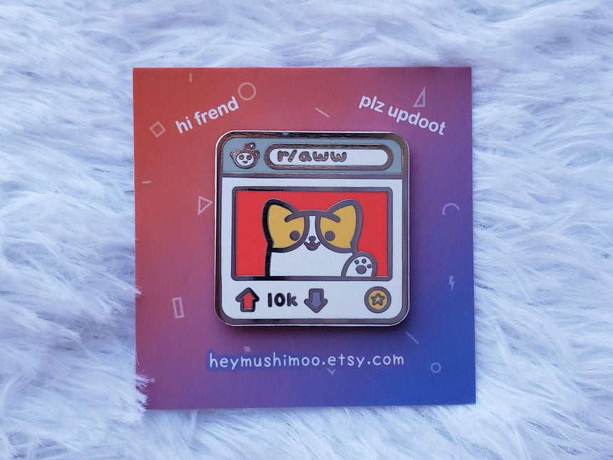 Reddit r/aww shiba upvote downvote 1.5" Enamel Pin, subreddit reddit gold