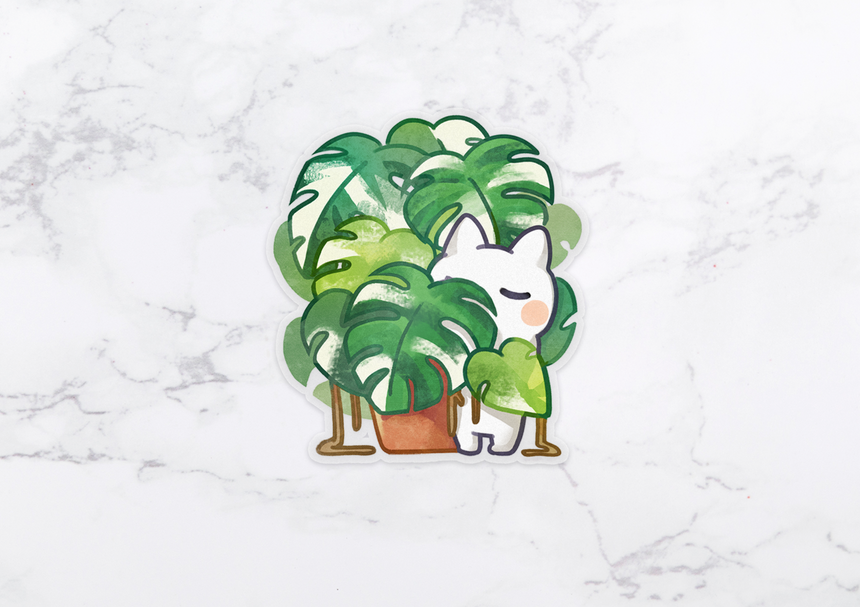 Variegated Monstera Albo π Plant Mom 3" Clear sticker π Rare plant collector kitty propagates a new rooted cutting!