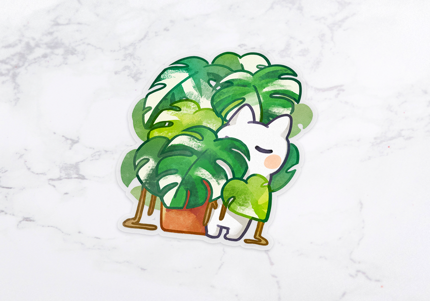 Variegated Monstera Albo π Plant Mom 3" Clear sticker π Rare plant collector kitty propagates a new rooted cutting!