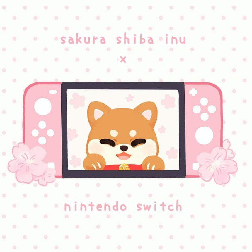 Sakura Shiba Inu x Pastel Cherry Blossom Nintendo Switch 3" Sticker