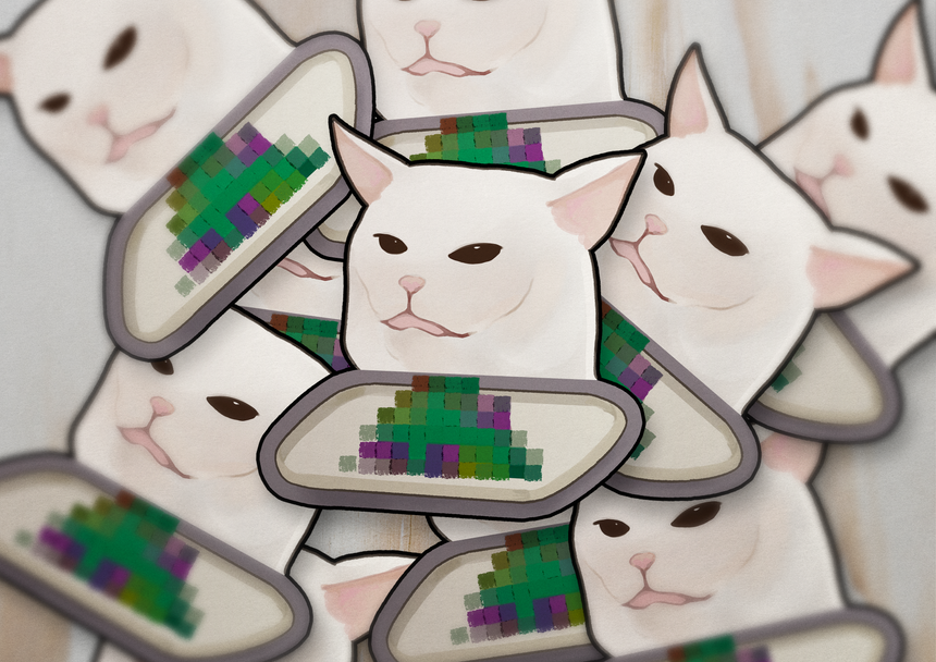 Salad Cat meme 3" Sticker | Smudge the Cat | Woman Yelling at Cat | Disgusted Face Lolcat