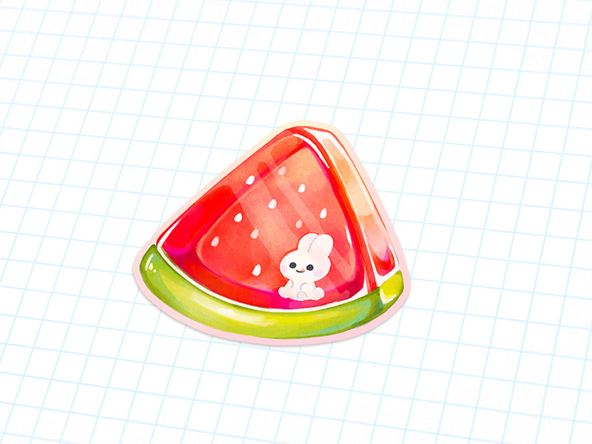 Watermelon bunny summer 3" Sticker with kawaii rabbit